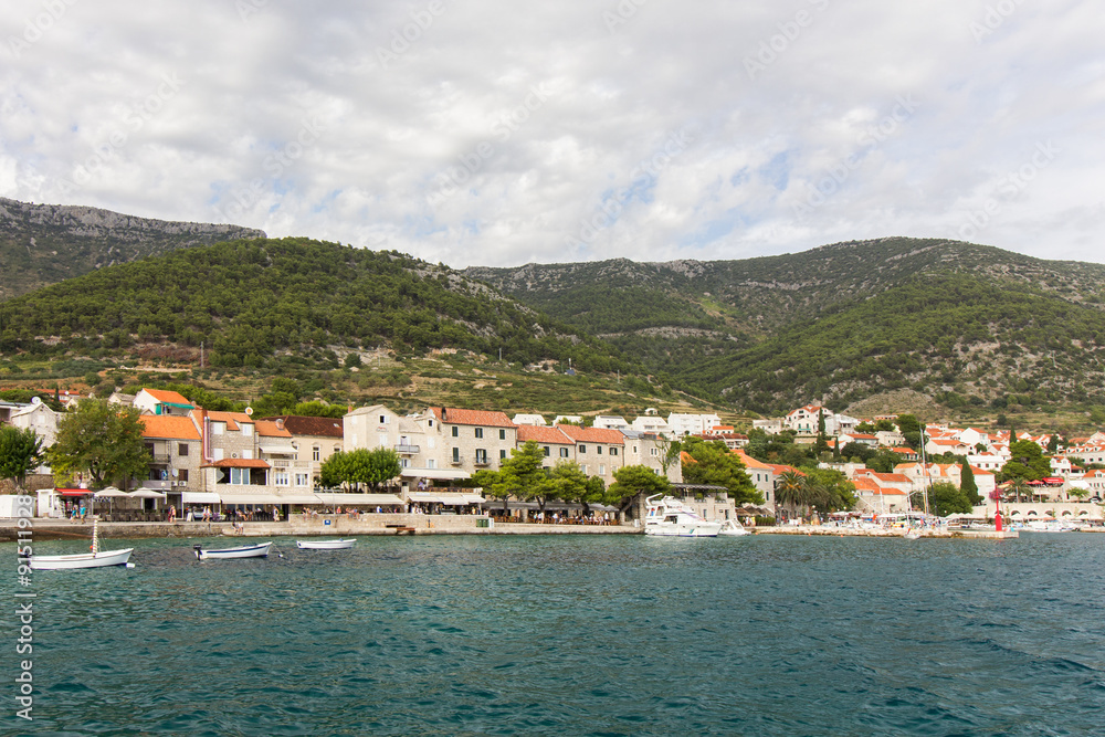 View of Bol town from the sea at the Brac island in Croatia.