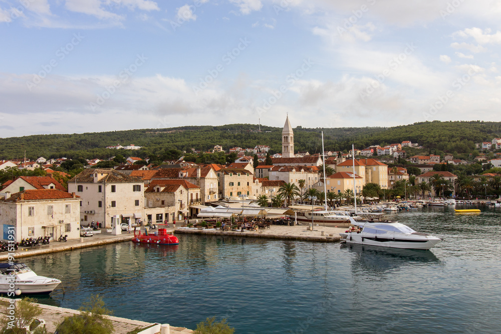 View of harbour at the Supetar town at the Brac island in Croatia.