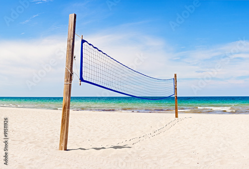 Beach Volleyball field and net in Miami Florida on a beautiful sunny summer day