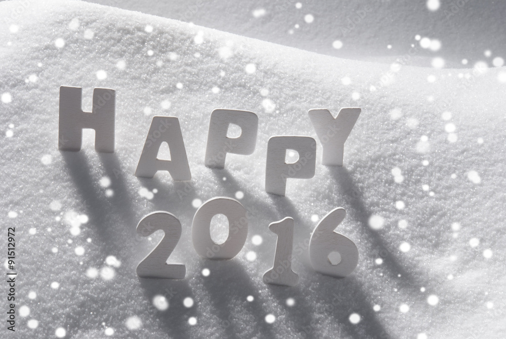 White Christmas Word Happy 2016 On Snow, Snowflakes White Christmas Word Happy 2016 On Snow, Snowflakes