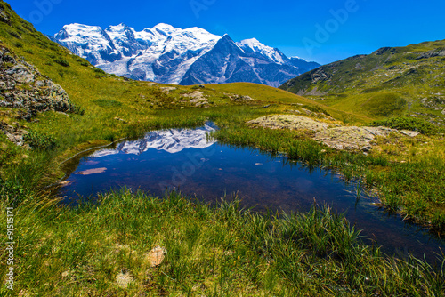 Reflet du massif du Mont-Blanc vue depuis le brevent