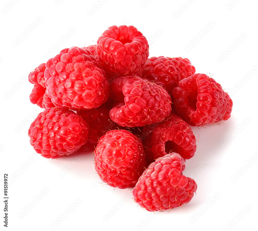Red sweet raspberries isolated on white Red sweet raspberries isolated on white