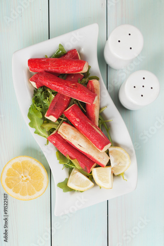 Crab sticks and rocket salad