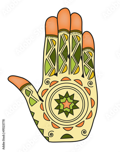 vector illustration of adecorated hand isolated on white background