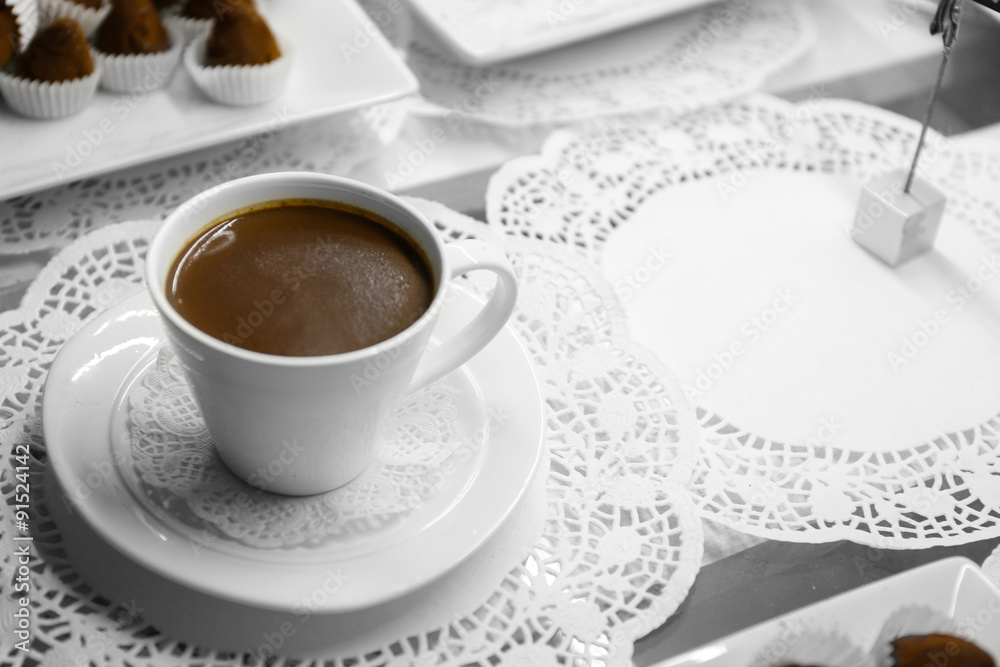 Cup of hot chocolate on table close up Cup of hot chocolate on table close up