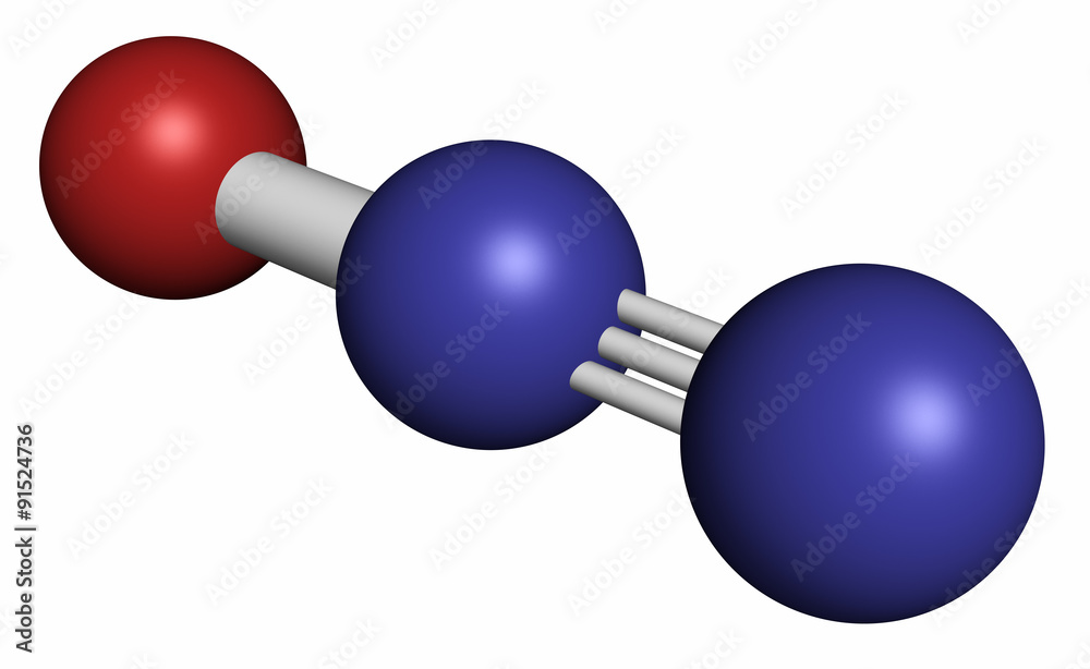 Nitrous oxide (NOS, laughing gas, N2O) molecule. Stock