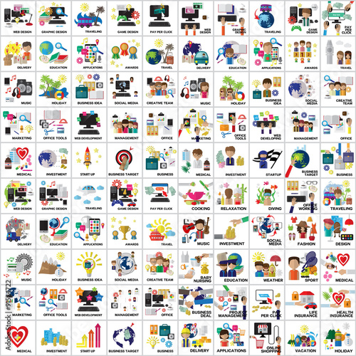 Flat Icons Set: Vector Illustration, Graphic Design. Collection Of Colorful Icons. For Web, Websites, Print, Presentation Templates, Mobile Applications And Promotional Materials