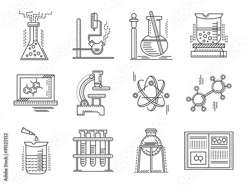 Thin line style chemistry vector icons