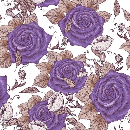 Purple Rose Seamless Pattern
