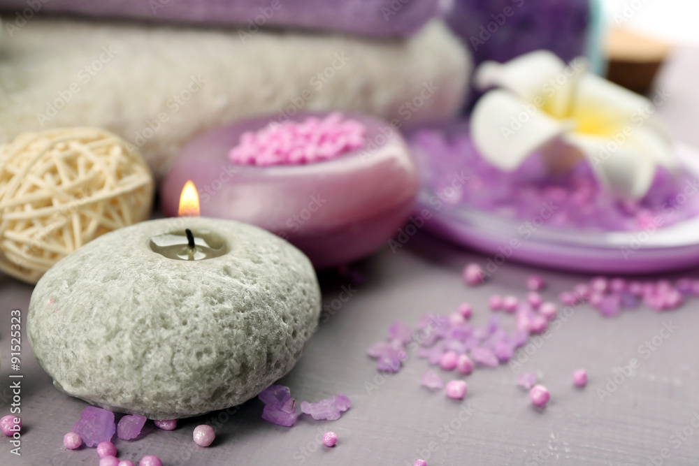 Spa treatments on colorful background. Lavender spa concept Spa treatments on colorful background. Lavender spa concept