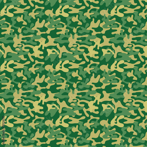 Seamless military camouflage pattern. The woodland pattern consists of dark green, forest green, light khaki and khaki colors - Vector and illustration