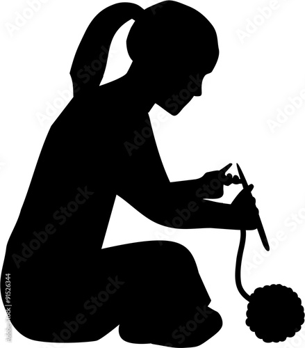 Girl sitting and knitting