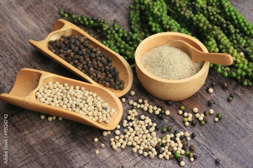 Fresh green pepper seeds and dried grain photo