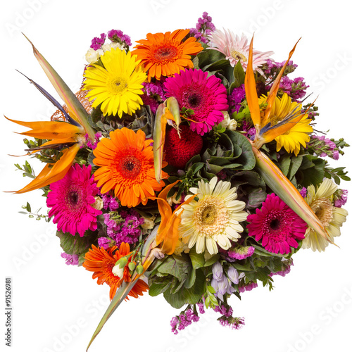 Bouquet of flowers top view isolated on white