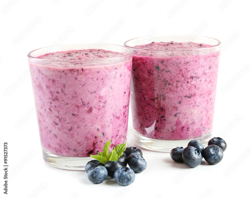 Glasses of blueberry smoothie, closeup Glasses of blueberry smoothie, closeup