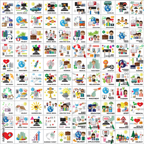 Flat Colorful Icons Set: Vector Illustration, Graphic Design. Collection Of Color Icons. For Web, Websites, Print, Presentation Templates, Mobile Applications And Promotional Materials