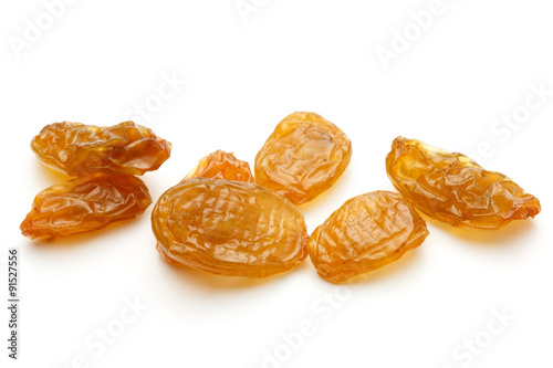 Yellow sultanas raisins isolated on white background cutout