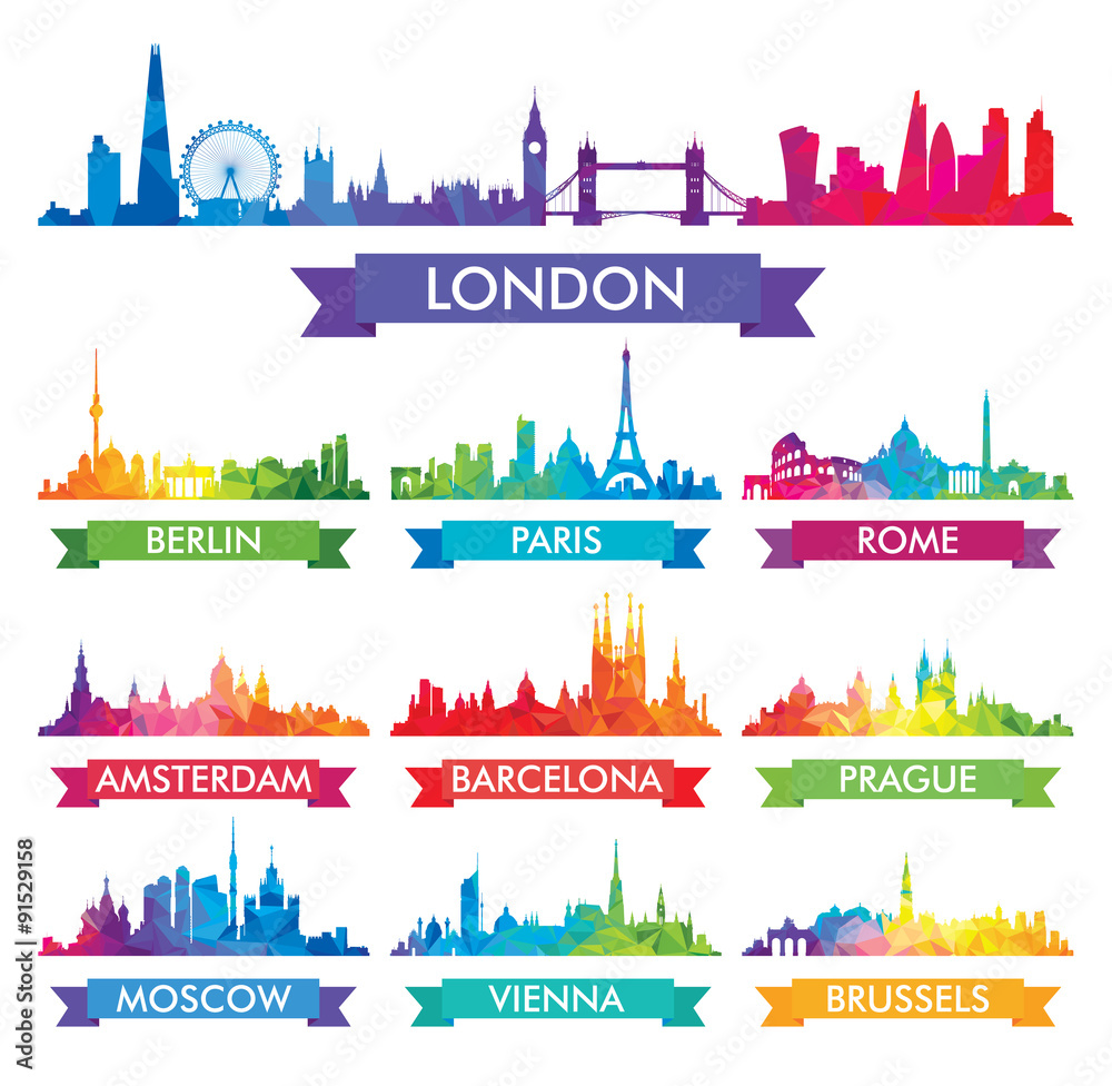 City skyline of Europe Colorful vector illustration