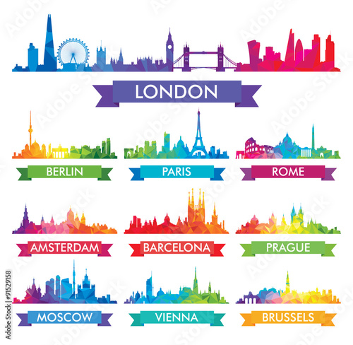 City skyline of Europe Colorful vector illustration