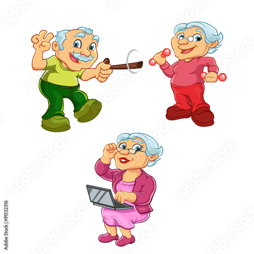 Funny illustration of old woman old man cartoon character