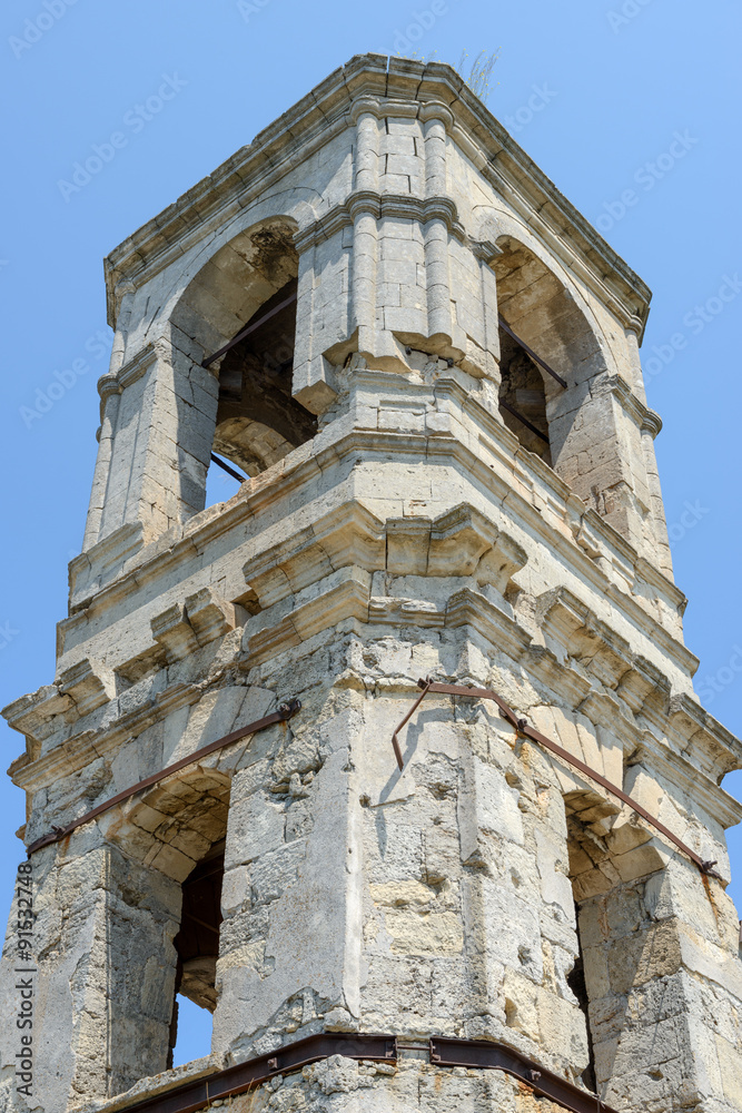 Ruins of belfry in St. George Monastery, Fiolent, Sevastopol, Cr