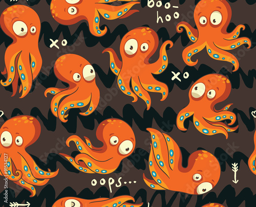 Octopuses in cartoon seamless pattern © penguin_house