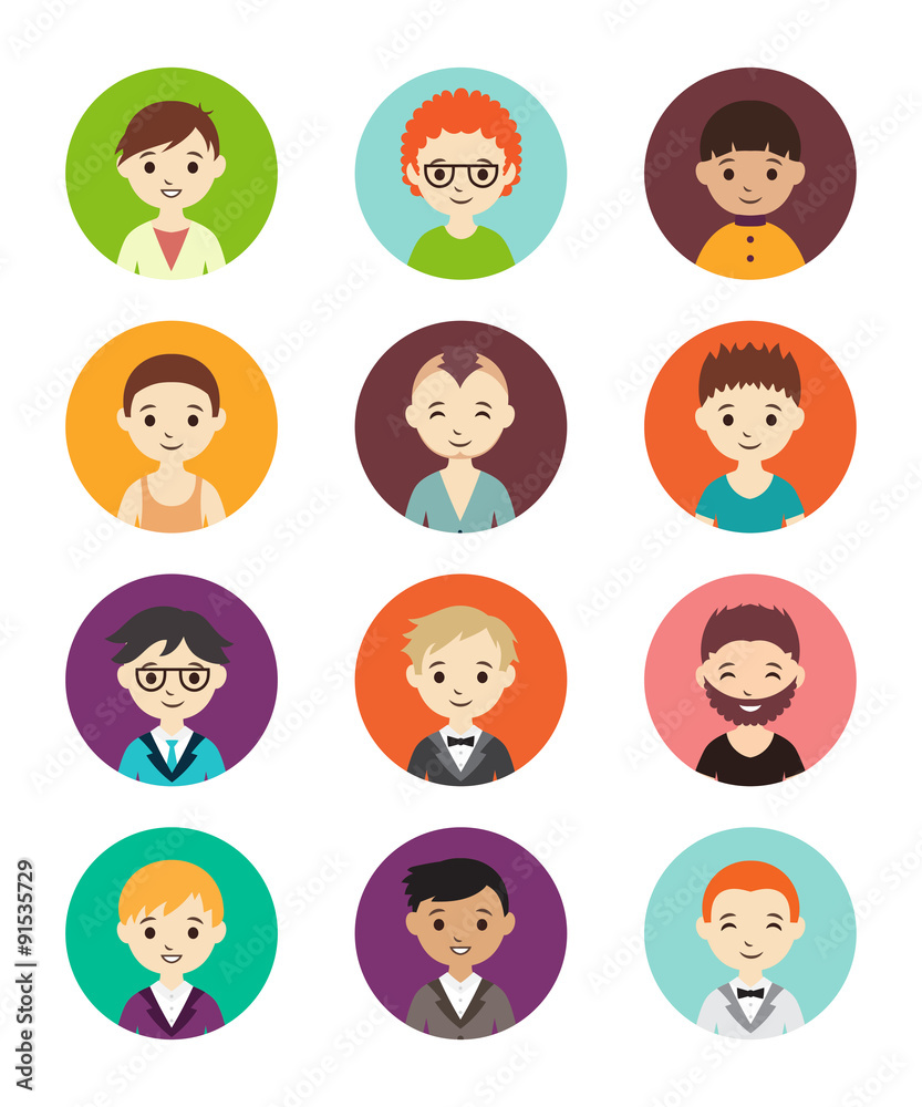 Collection of different round avatars with men Collection of different round avatars with men