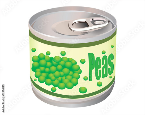 a vector illustration of a can of green peas