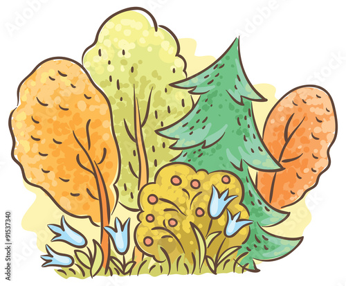 Autumn forest cartoon drawing
