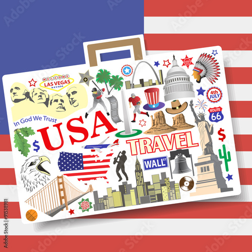 USA travel concept. Set vector icons and symbols