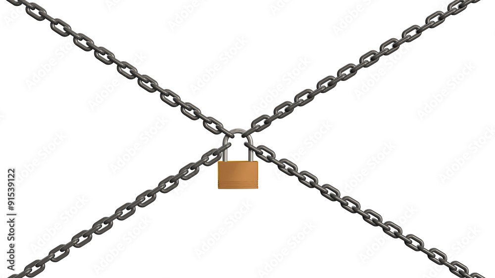 Chains with padlock isolated on white background Chains with padlock isolated on white background
