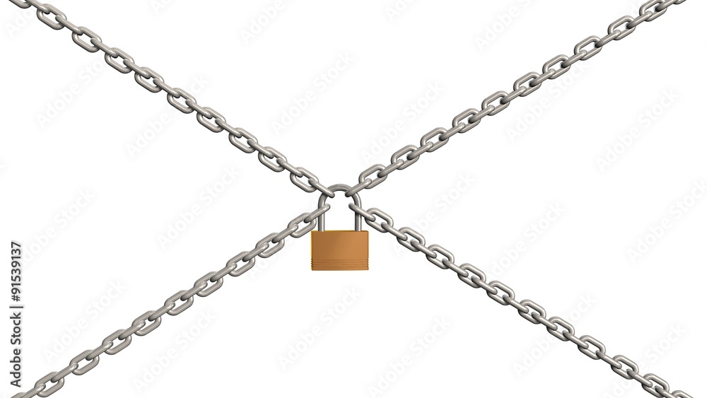 Chains with padlock isolated on white background Chains with padlock isolated on white background