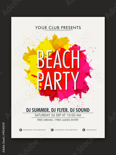 Wallpaper Mural Stylish flyer or banner for Beach Party celebration. Torontodigital.ca