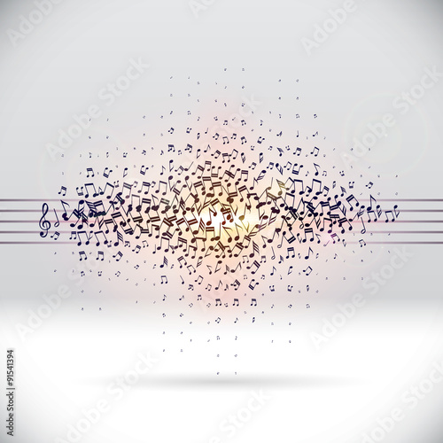 Exploding party music wave made of notes