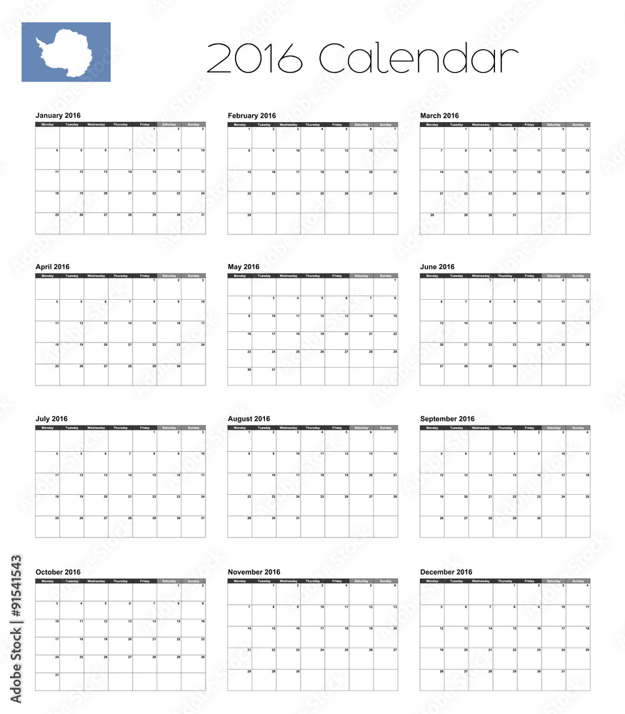 2016 Calendar with the Flag of Antartica 2016 Calendar with the Flag of Antartica