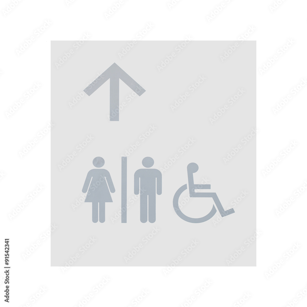 Obraz premium Grey restroom sign on white wall background