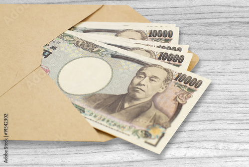 Stack of japanese currency yen or Japanese banknotes
