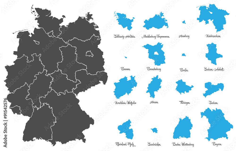 Deutschland Deutschlandkarte Landkarte mit Bundesländer Vektor