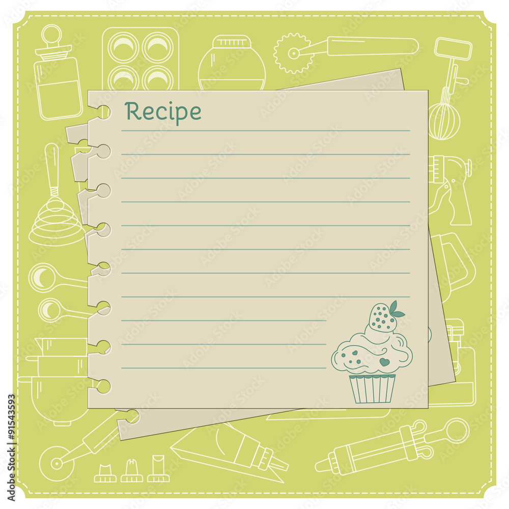 Blank cake themed recipe cards for your sweet creations. Stock Vector