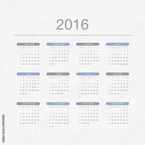 Calendar 2016 - grey and blue