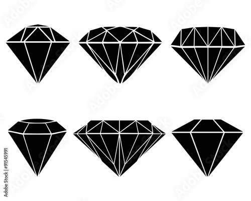 Black silhouettes of diamonds, vector