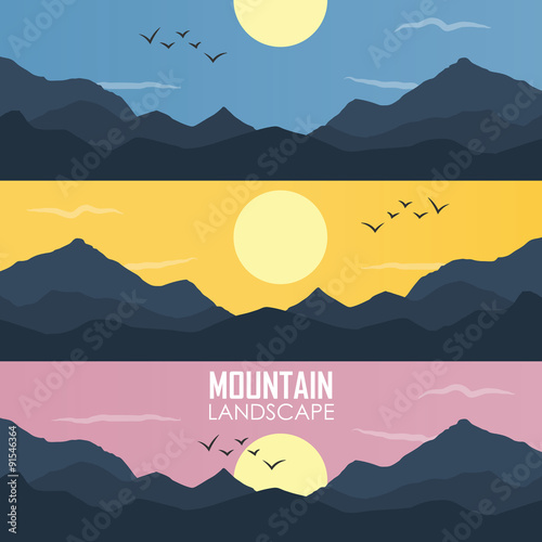 Panorama vector illustration of mountain ridges 