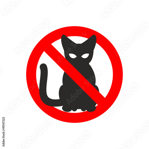 Stop cat. Vector sign No cats. Ban pet. Black cat silhouette. Si