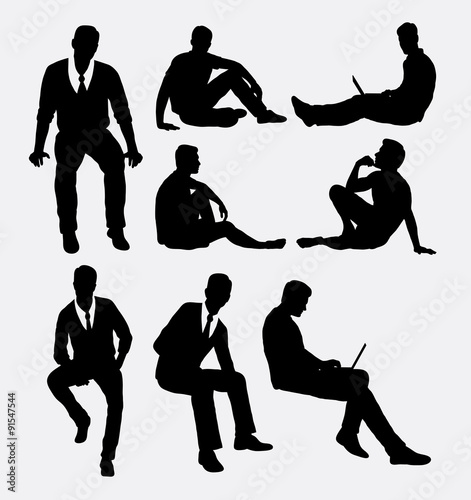 Man sitting silhouettes. Good use for symbol, logo, web icons, or any design you want.