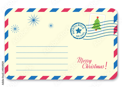 Template New year's letter to Santa Claus with stamp and postage