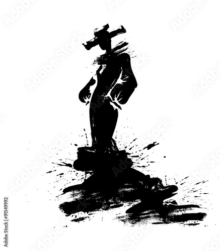 Fashion illustration a woman in long dress, ink.