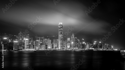 Hong Kong cityscape black and white Tone