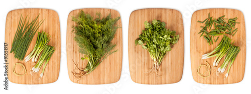 Tableau sur toile composite with many different varieties of ingredients on a wooden board