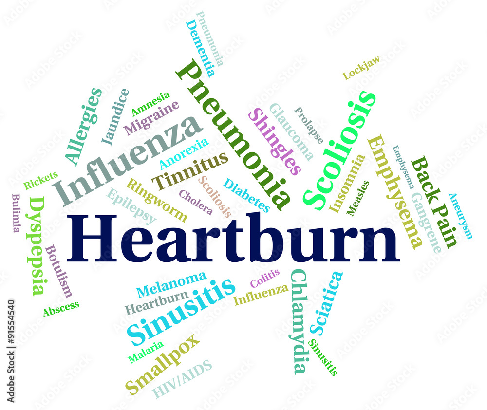 Fototapeta premium Heartburn Word Indicates Poor Health And Affliction
