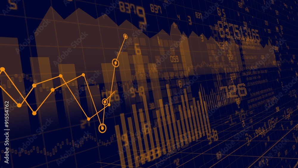 Animation of financial stock, bars and numbers